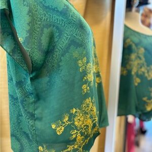 CAbi Green and Yellow Patterned Blouse